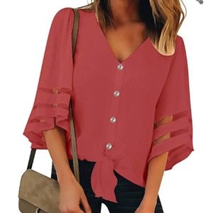 Button down, tie waist, 3/4 Bell sleeves XXL